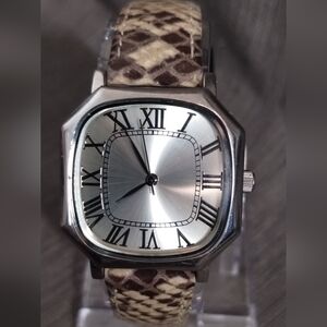 Silpada Designs Watch Square Roman Numerals Dial & Animal Print Leather Band